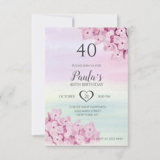 Fijne roze bloemen verjaardag kaart (Voorkant)