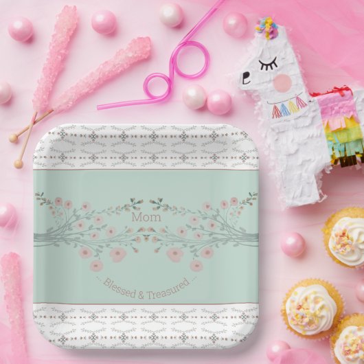 Fijne roze bloemenvierkant papieren bordje (Feest)