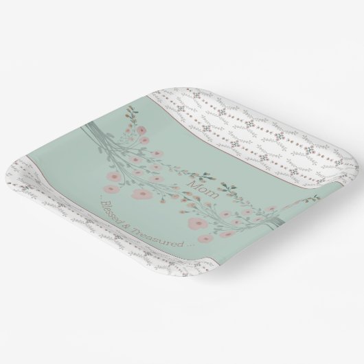 Fijne roze bloemenvierkant papieren bordje (Gebogen)