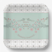 Fijne roze bloemenvierkant papieren bordje (Voorkant)