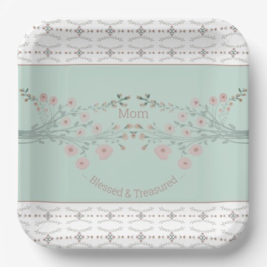 Fijne roze bloemenvierkant papieren bordje (Voorkant)