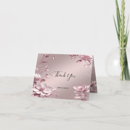 Fijne Roze Bloemrijke Frame Bedankkaart (Voorkant)