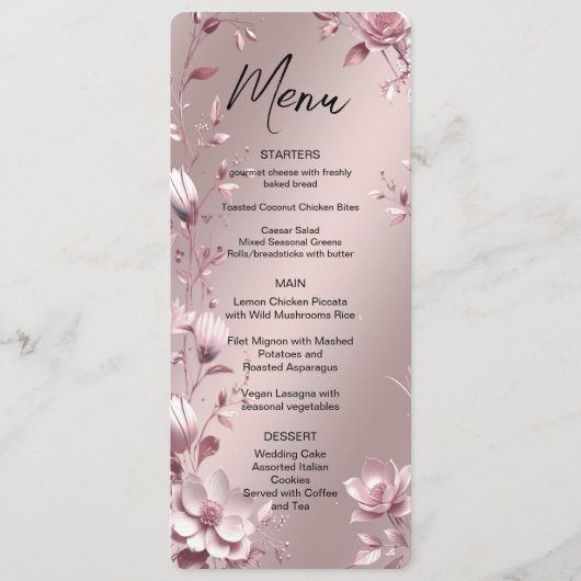 Fijne Roze Bloemrijke Frame Menu (Voorkant)