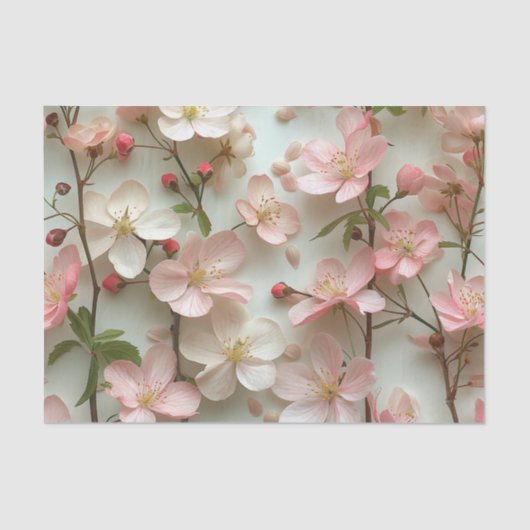 Fijne roze bloesems op witte achtergrond tissuepapier (Voorkant)