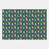 Fijne roze bomen Vrolijk kerstgroen Inpakpapier Vel (Voorkant 3)