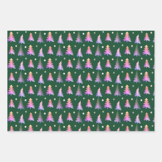 Fijne roze bomen Vrolijk kerstgroen Inpakpapier Vel (Voorkant 3)