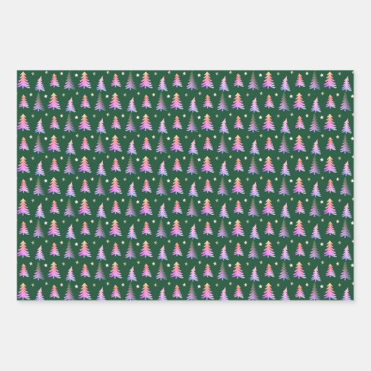 Fijne roze bomen Vrolijk kerstgroen Inpakpapier Vel (Voorkant 2)