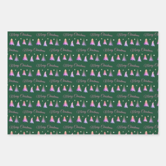 Fijne roze bomen Vrolijk kerstgroen Inpakpapier Vel (Voorkant)