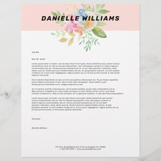 Fijne roze en gele bloemen bouquet briefhoofd (Voorkant)