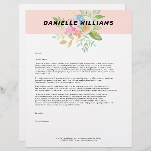 Fijne roze en gele bloemen bouquet briefhoofd (Voorkant / Achterkant)