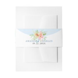 Fijne roze en gele bloemen bouquet uitnodigingen wikkel