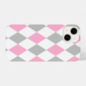 Fijne roze en grijze cheques iPhone hoesje (Achterkant horizontaal)