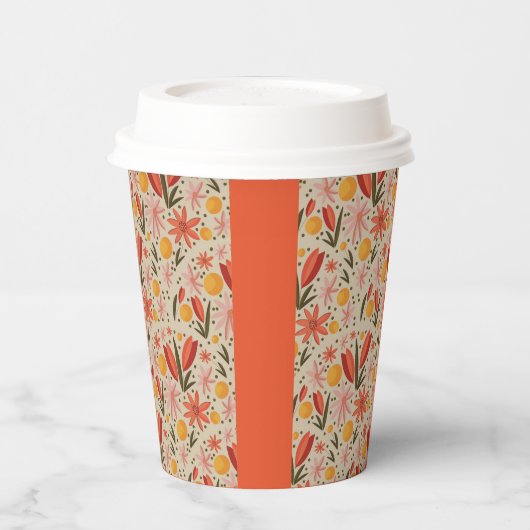 Fijne roze en oranje bloemen papieren bekers (Links)