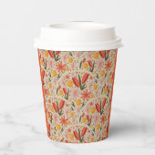 Fijne roze en oranje bloemen papieren bekers (Achterkant)