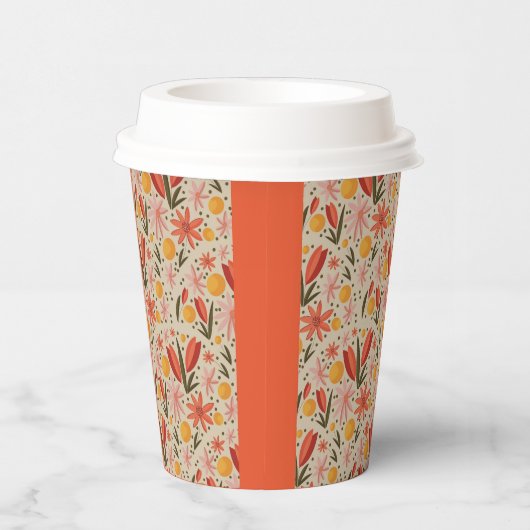 Fijne roze en oranje bloemen papieren bekers (Rechts)