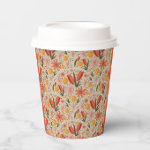 Fijne roze en oranje bloemen papieren bekers (Voorkant)