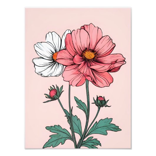 Fijne roze en witte bloemen foto afdruk (Voorkant)