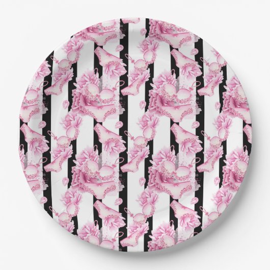 Fijne roze lingerie Vrijgezellenfeest papier bord (Voorkant)