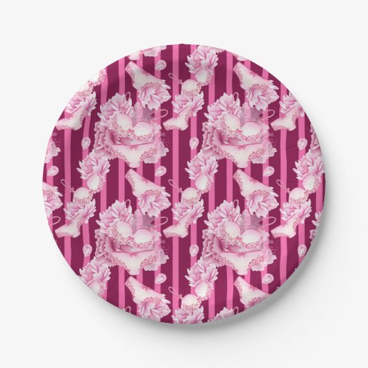 Fijne roze lingerie Vrijgezellenfeest papier bord (Voorkant)