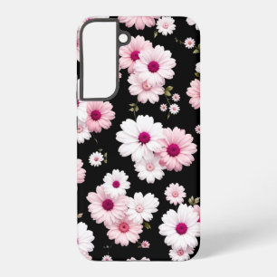 Fijne Roze Madeliefjes Bloemmotief Zwart Samsung Galaxy Hoesje