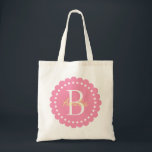 Fijne roze pokstip met buttergeel tote bag<br><div class="desc">Een leuke Happy Pink en witte polka stipbloem die je kunt personaliseren met jouw naam en initiaal.</div>