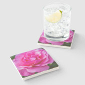 Fijne roze roze roos. stenen onderzetter (Zijkant)