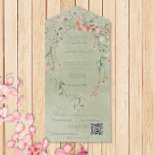 Fijne Roze Rustieke Wildbloemen Sage QR Code All In One Uitnodiging