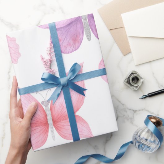 Fijne roze vlinders cadeaupapier (Geschenken)