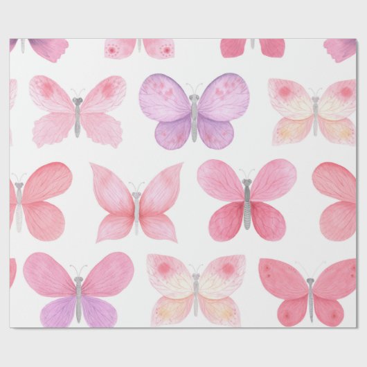 Fijne roze vlinders cadeaupapier (Vlak)
