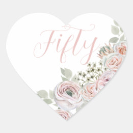 Fijne roze waterverf bloemen "Fifty" Verjaardag Hart Sticker