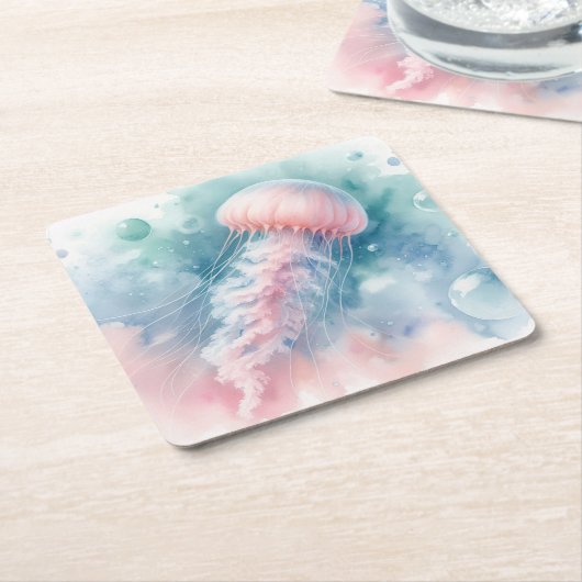 Fijne roze Waterverf kwallen Kartonnen Onderzetters (Schuin)