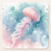 Fijne roze Waterverf kwallen Kartonnen Onderzetters (Voorkant)