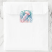 Fijne roze Waterverf kwallen Vierkante Sticker (Tas)