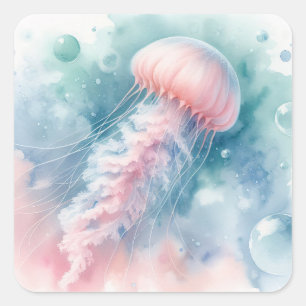 Fijne roze Waterverf kwallen Vierkante Sticker