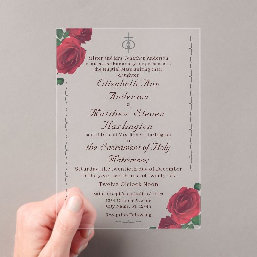 Fijne Rozen Katholieke Acryluitnodiging Acryl Uitnodigingen (Insitu (Draagbaar))