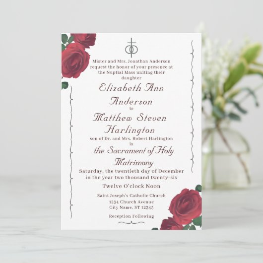 Fijne Rozen Katholieke Acryluitnodiging Kaart (Staand voorkant)