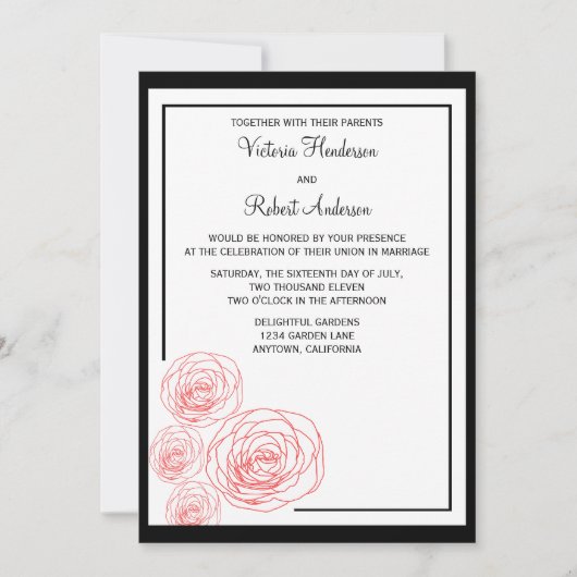 Fijne Rozen Weddenschap, zwart en rood Kaart (Voorkant)