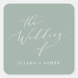 Fijne Sage Green Wedding Envelope-zegels Vierkante Sticker