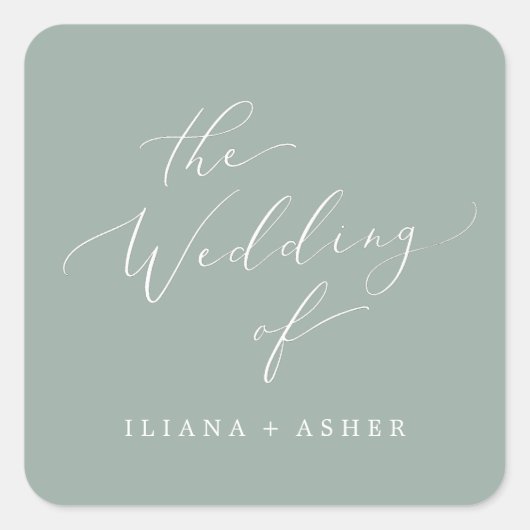 Fijne Sage Green Wedding Envelope-zegels Vierkante Sticker (Voorkant)