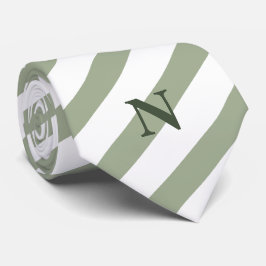 Fijne salie strepen groen monogram stropdas
