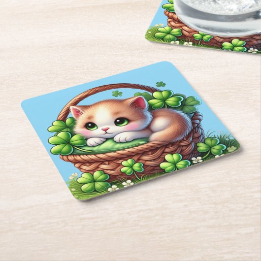 Fijne Schattige Kitten St. Patricks Day! Kartonnen Onderzetters (Schuin)