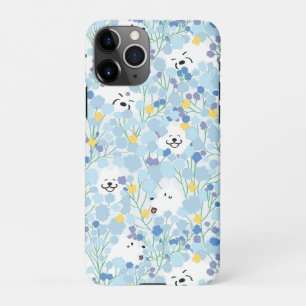 Fijne schattige samoyed hond in blauwe bloemtuin iPhone 11Pro hoesje