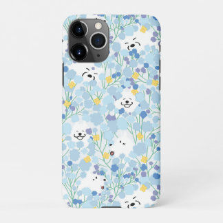 Fijne schattige samoyed hond in blauwe bloemtuin iPhone 11Pro hoesje