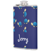 Fijne schildpadden op blauw heupfles (Links)