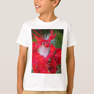 Fijne Schoonheid: Rode Bloem met Witte Veer T-shirt
