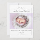 Fijne Script Baby Girl Birth Announding Kaart (Voorkant)