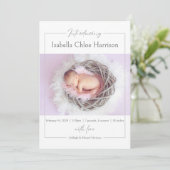 Fijne Script Baby Girl Birth Announding Kaart (Staand voorkant)