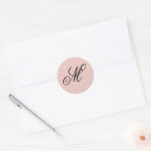 Fijne Script Calligrafie Roze en Zwarte Monogram Ronde Sticker (Envelop)