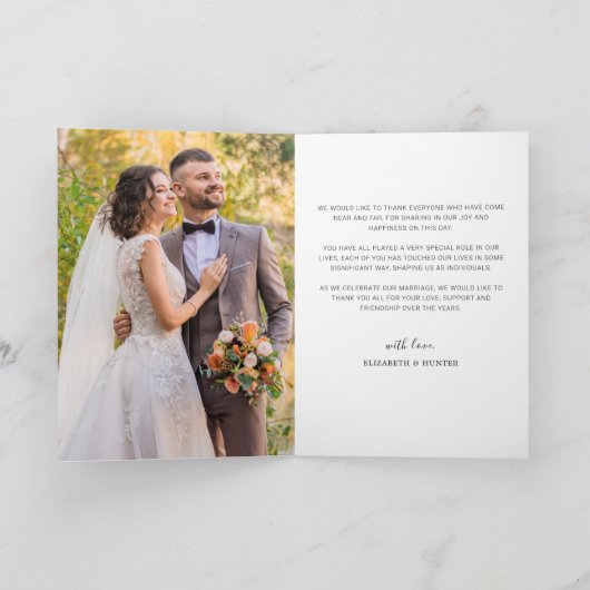 Fijne Script Heart Weddenschap Foto Hartelijk dank Bedankkaart (Binnen)