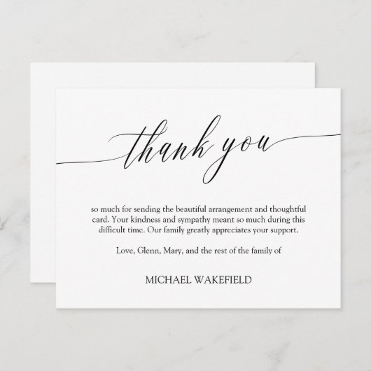 Fijne Script Sympathie Hartelijk dank Bedankkaart (Voorkant / Achterkant)